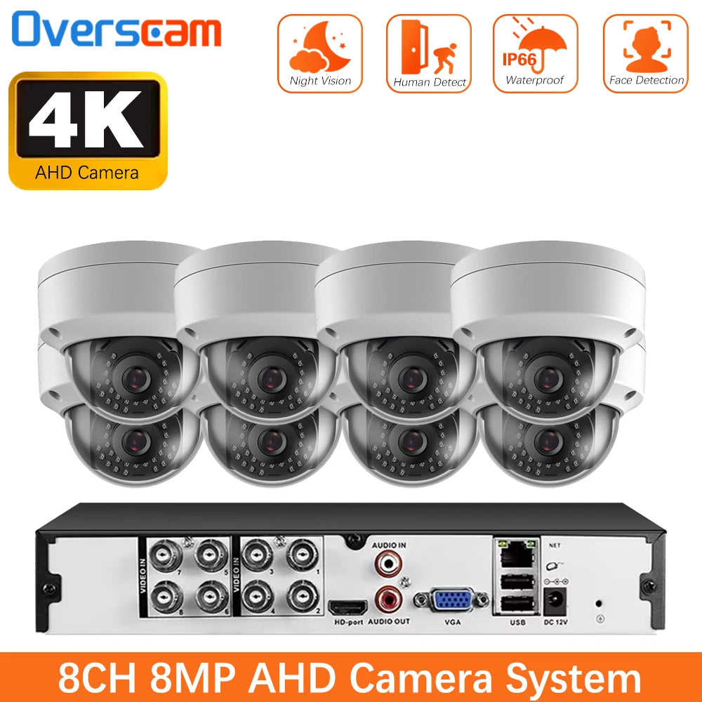 8CH 4K AHD DVR CCTV System with 8MP Dome Cameras – IR Night Vision, Face & Motion Detection