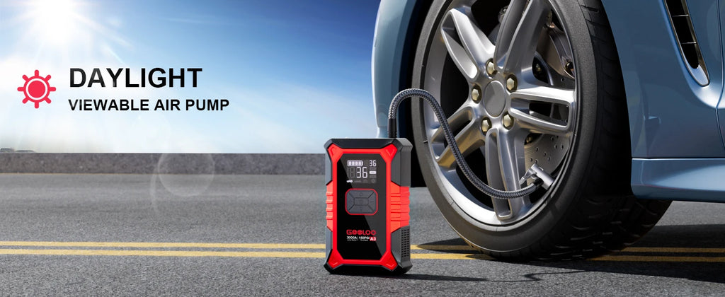 GOOLOO A3 3000A Portable Car Jump Starter with Air Compressor, 150PSI Auto-Shutoff, 12000mAh Battery for Gas & Diesel Engines