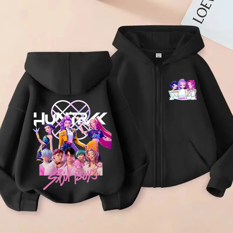 Movie Kpop Demon Hunters Zipper Hoodie for Kids – Unisex Sweatshirt for Girls & Boys