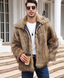 Men’s Faux Fox Fur Jacket Coat – Thick Shaggy Winter Outerwear thumbnail 15