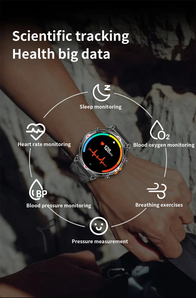 Outdoor Sports Smartwatch for Men – GPS, 1.56-inch AMOLED, 5ATM Waterproof, 650mAh Battery, Compass & HD Call