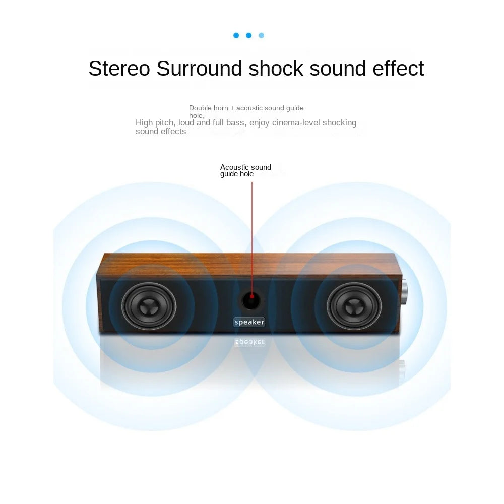 Long Strip USB Wired & Bluetooth Wooden Dual Speakers – Small Desktop Sound Bar with Heavy Bass