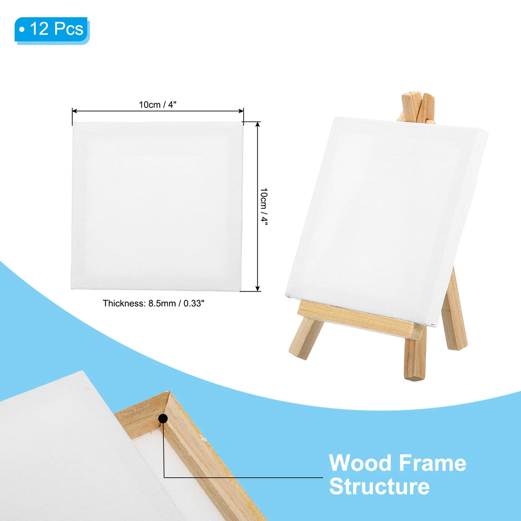 12/24Pcs Mini Canvas Board and Wood Easel Set