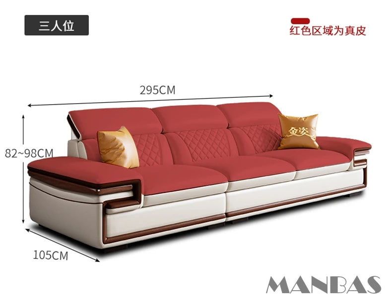 MINGDIBAO Italian Genuine Leather L-Shaped Sofa Set with Adjustable Headrests, Bluetooth Speaker & Wireless Charging