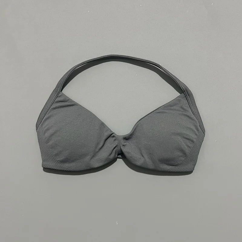 Strappy Backless Sports Bra for Women – Push-Up Yoga & Gym Top with Removable Cups
