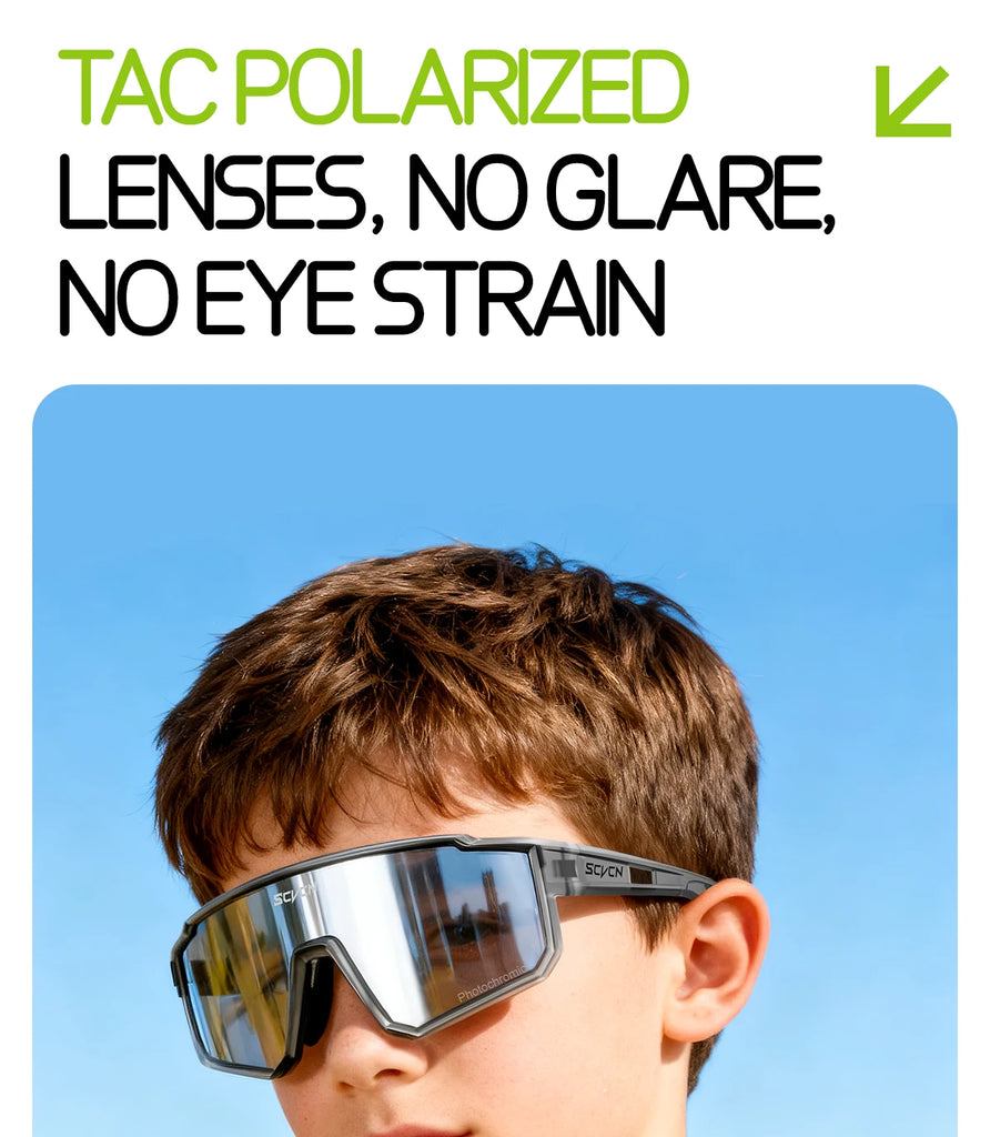 SCVCN Kids Photochromic Cycling Sunglasses UV400 TR90 Lightweight Sports Glasses for Boys and Girls Age 6–14