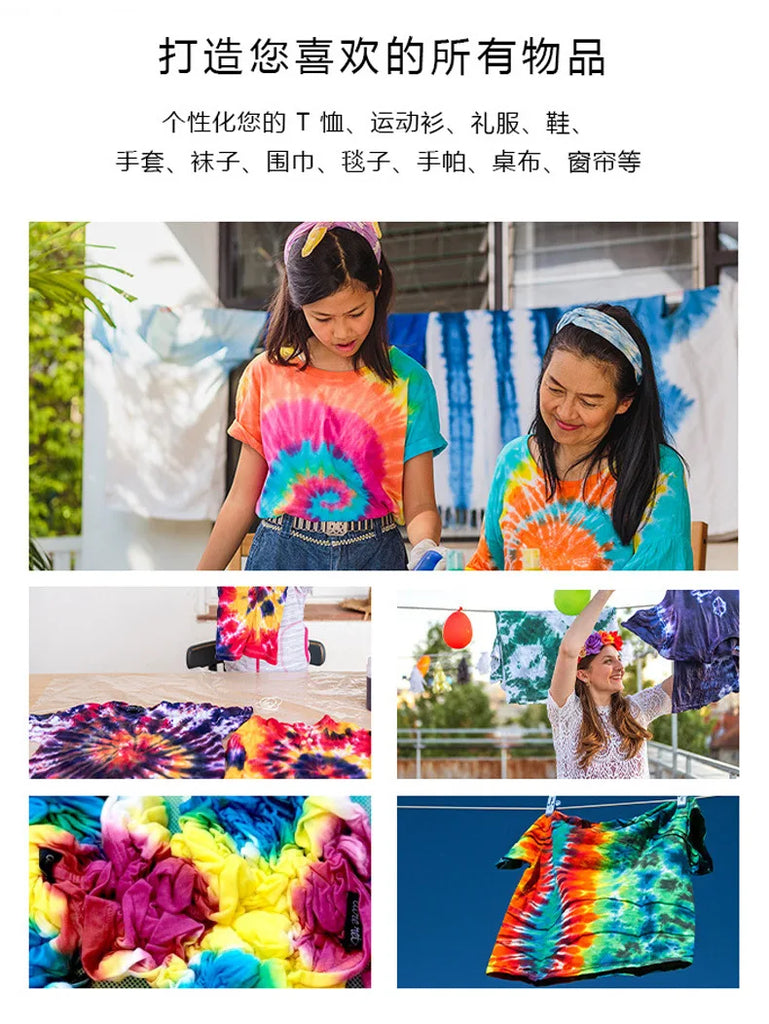 24 Color Cold Water Tie Dye Pigment Kit for Cotton & Linen – DIY Multi-Colour Garment Dye Set