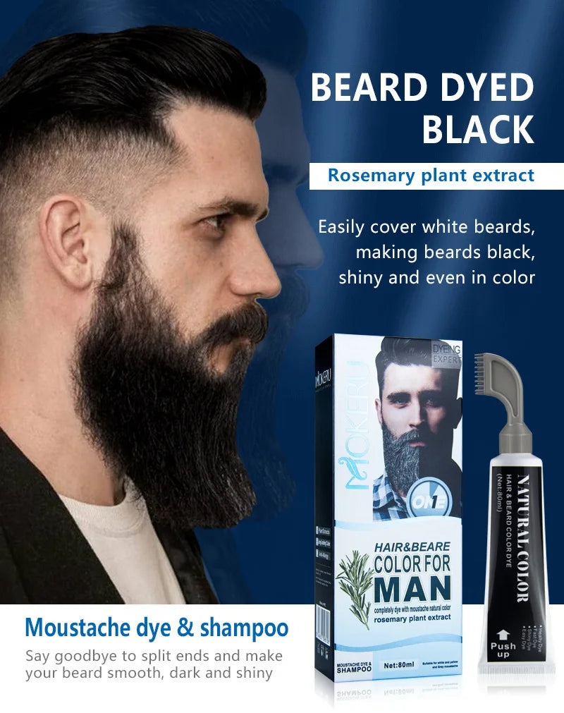 2 Minutes Black Beard Dye Cream with Comb 80ml – Natural Plant-Based Instant Beard & Hair Dye