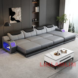 Modern L-Shaped Leather Sectional Sofa Bed with Adjustable Headrests, LED Lights, Storage & USB Ports thumbnail 20