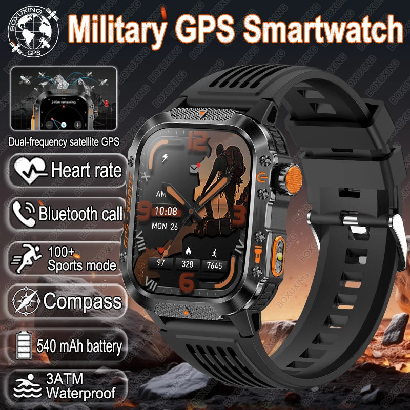Military-Grade GPS Smartwatch for Men – 2.01” AMOLED, Bluetooth Calling, 3ATM Waterproof, 100+ Sports, 540mAh Battery