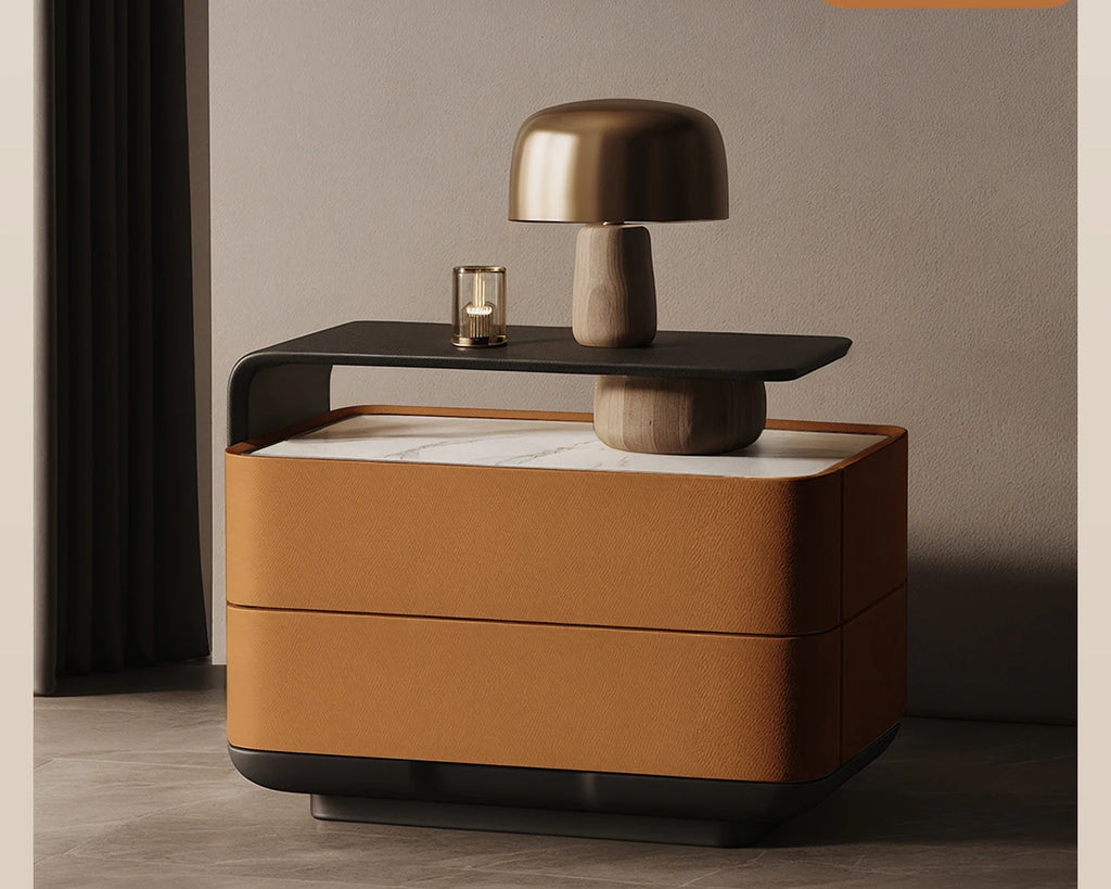 Nordic Minimalist Bedside Table with Storage Drawers – Modern Glamour Nightstand for Bedroom