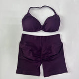 Women’s 2-Piece Seamless Gym Set – Strappy Yoga Bra & High-Waist Scrunch Shorts Workout Suit thumbnail 49