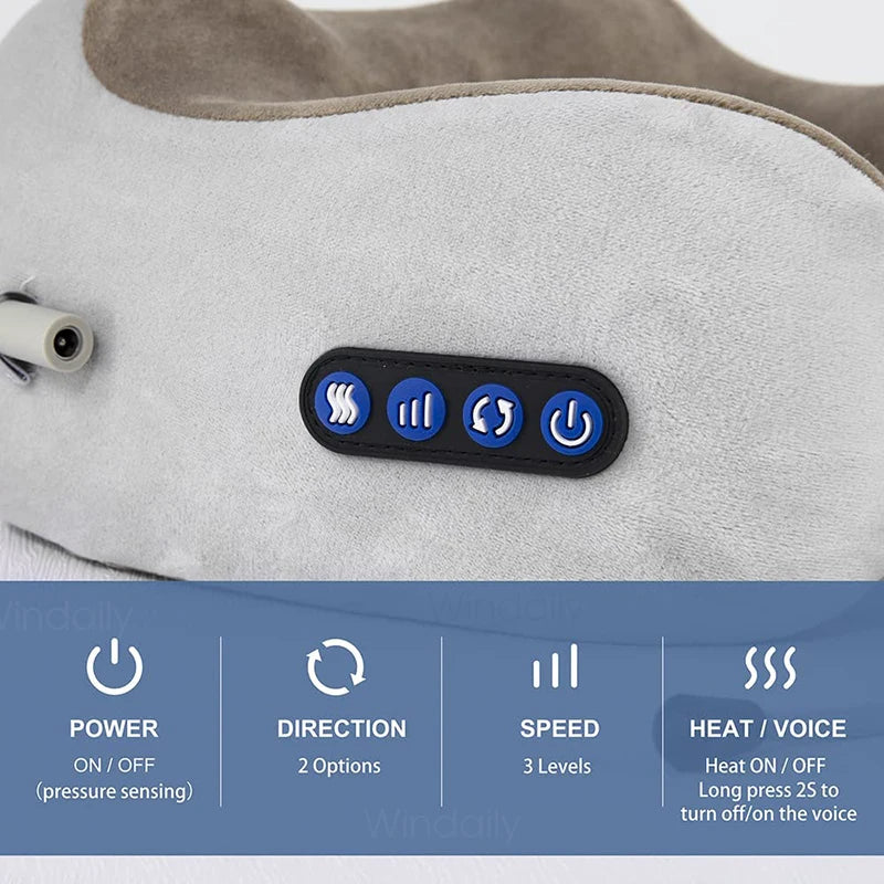 Electric 3D Kneading Shiatsu Neck Massager U-Shaped Pillow with Heat and Vibration – Memory Foam Cervical and Shoulder Pain Relief