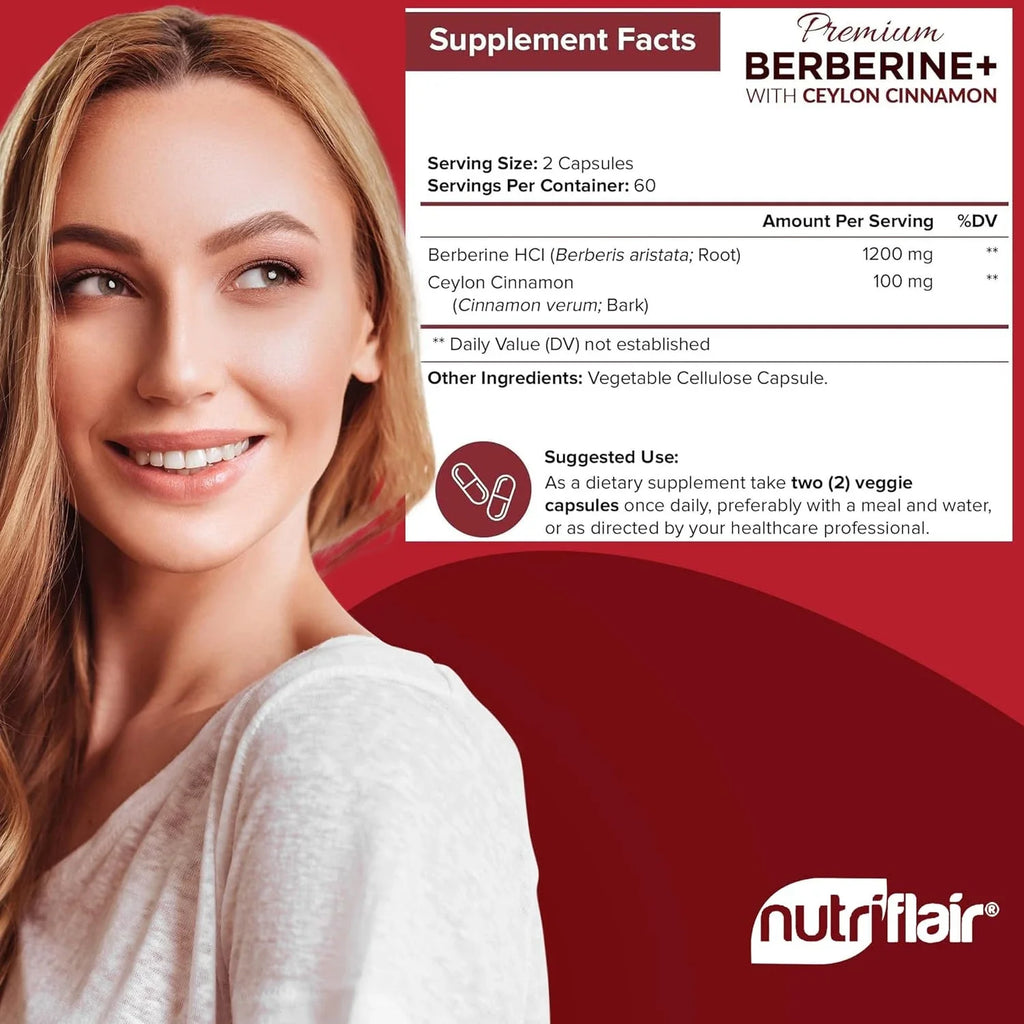 Premium Berberine HCL 1200mg with Ceylon Cinnamon – Blood Sugar Support & Heart Health – 120 Capsules