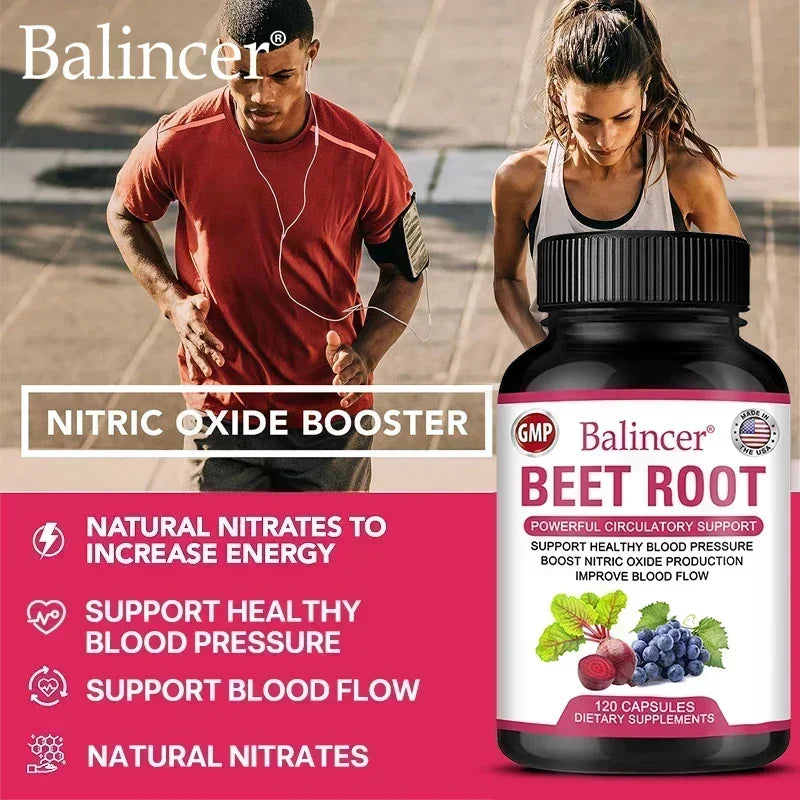 Organic Beetroot Capsules with Black Pepper Extract – Nitric Oxide Support, Blood Circulation & Energy Boost – 30/60/120 Capsules