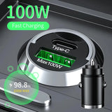 100W Mini Car Charger QC3.0 PD USB Type C 2-Port Fast Charging Compact Adapter thumbnail 1