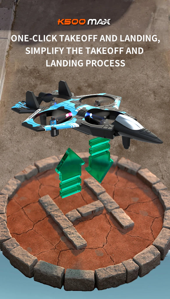 K500 MAX 2.4G Remote Control Fighter Jet Drone with Screen & 360° Rolls