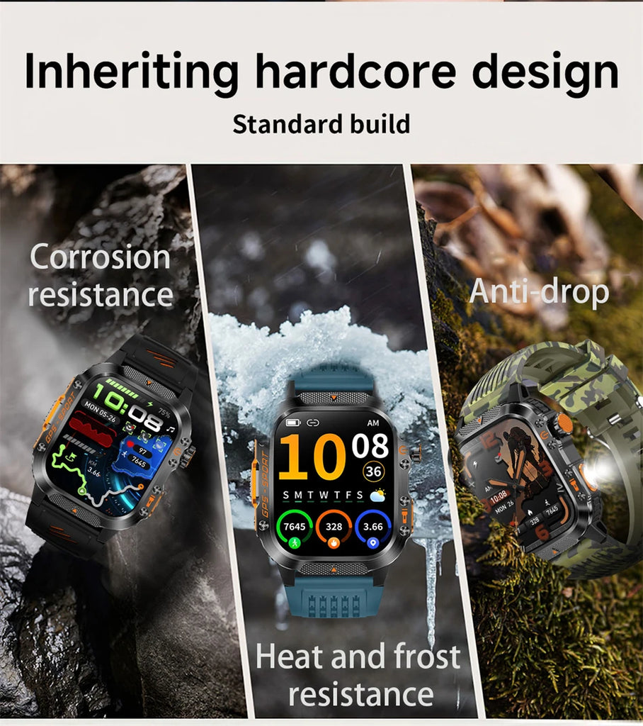 Military-Grade GPS Smartwatch for Men – 2.01” AMOLED, Bluetooth Calling, 3ATM Waterproof, 100+ Sports, 540mAh Battery