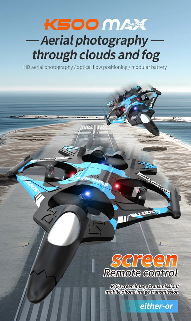 K500 MAX 2.4G Remote Control Fighter Jet Drone with Screen & 360° Rolls