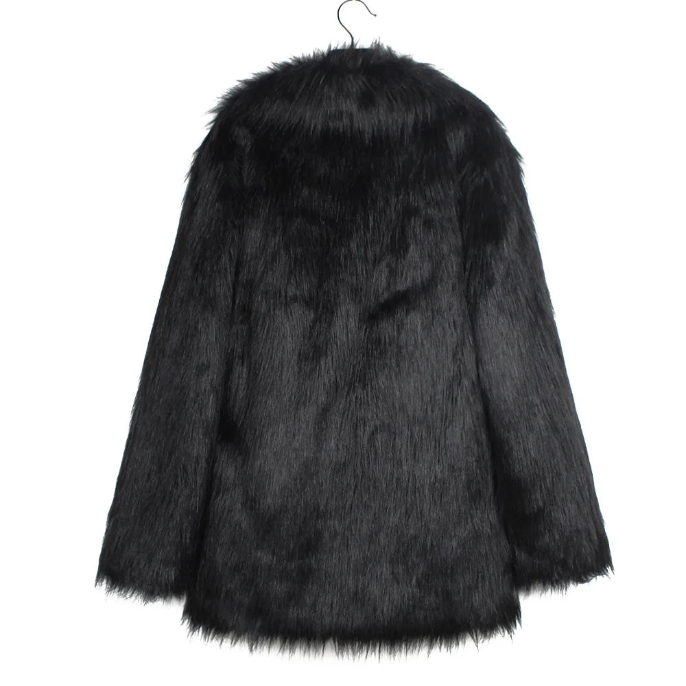 Men’s Faux Fox Fur Jacket Coat – Thick Shaggy Winter Outerwear