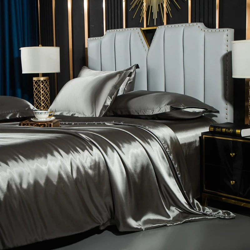 Nordic Silk Rayon Bedding Set 3/4/5 Piece Duvet Cover Bed Sheet Pillowcase Solid Luxury Twin Full Queen King Family Size