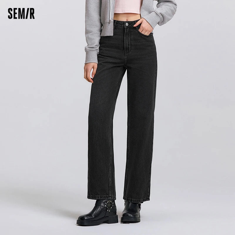 Semir Women’s Vintage Wide-Leg Jeans 2025 Spring Soft Cotton Denim Trousers