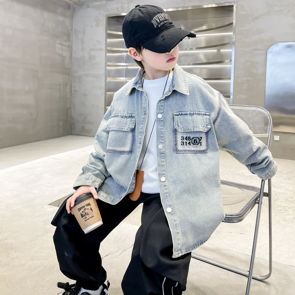 Kids Boys Denim Jacket – Casual Loose Fit Jeans Coat for Spring & Autumn (Ages 5–14)