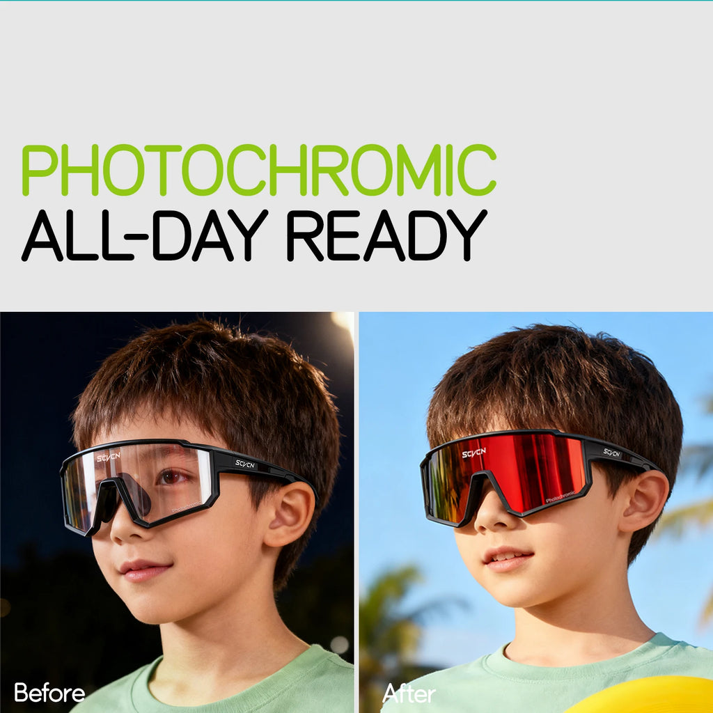 SCVCN Kids Photochromic Cycling Sunglasses UV400 TR90 Lightweight Sports Glasses for Boys and Girls Age 6–14