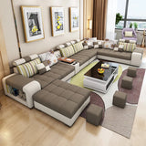 Modern U-Shaped Fabric Sofa Set with USB & Stools – Living Room Couch, Customizable Colors thumbnail 2