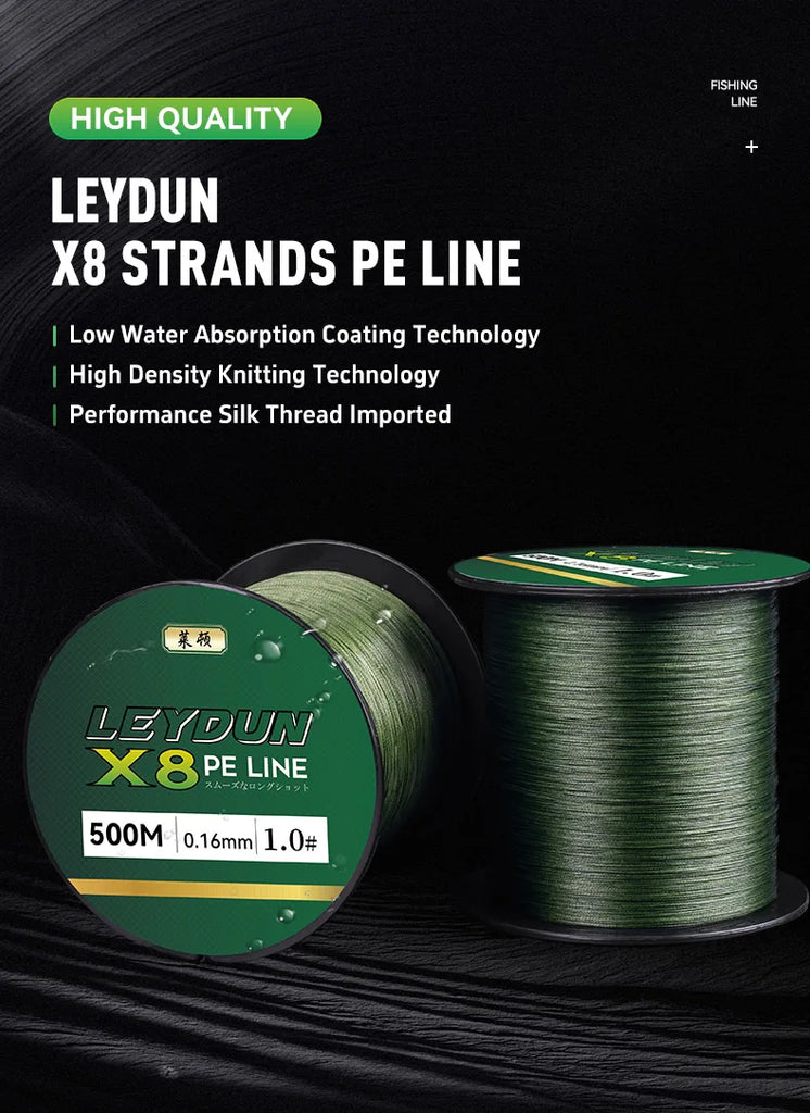 LEYDUN 500m 8-Strand Braided PE Fishing Line – Ultra Strong, Smooth & Durable Multifilament Line