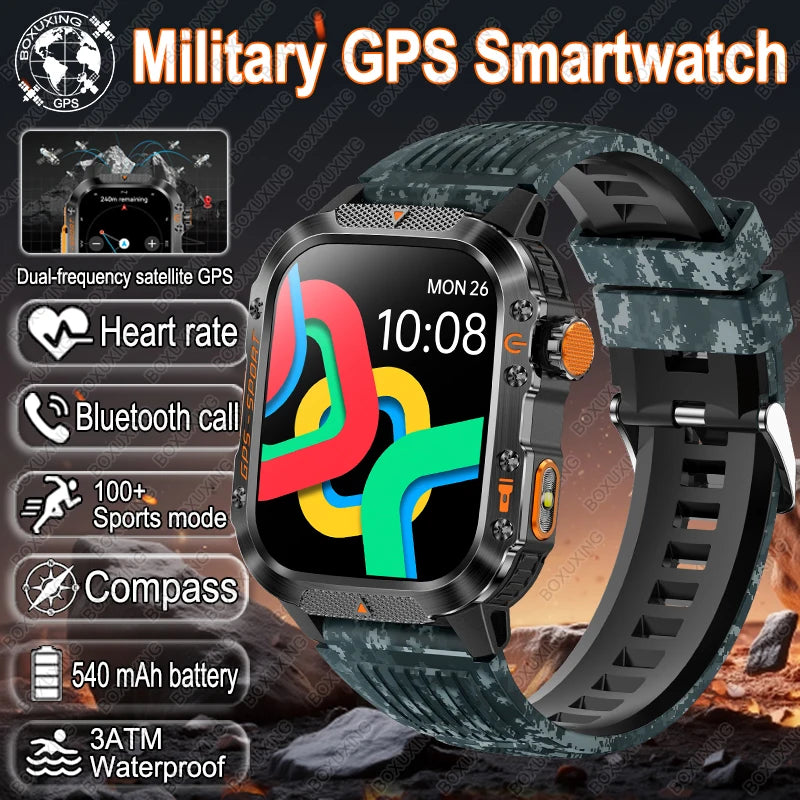 Military-Grade GPS Smartwatch for Men – 2.01” AMOLED, Bluetooth Calling, 3ATM Waterproof, 100+ Sports, 540mAh Battery