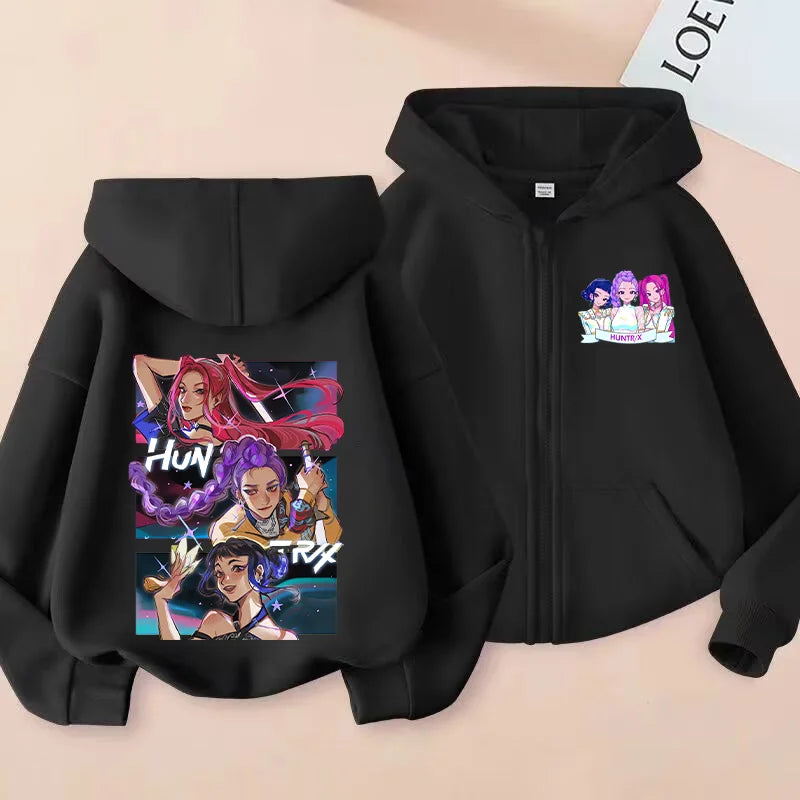 Movie Kpop Demon Hunters Zipper Hoodie for Kids – Unisex Sweatshirt for Girls & Boys