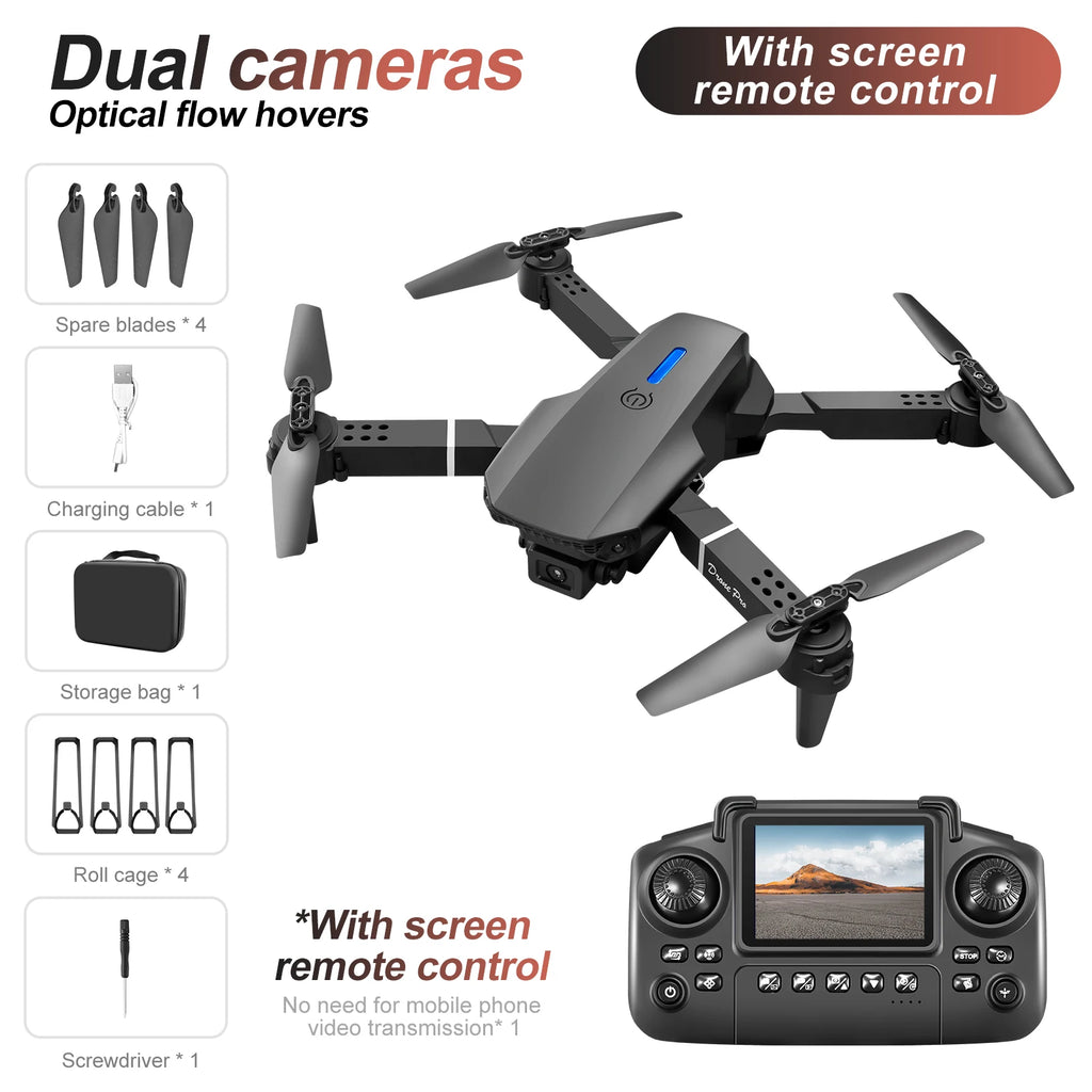 E88/E99 Drone with Dual HD Cameras, Screen Remote Control, Optical Flow, 6-Axis Gyro, One-Button Takeoff, Foldable Quadcopter