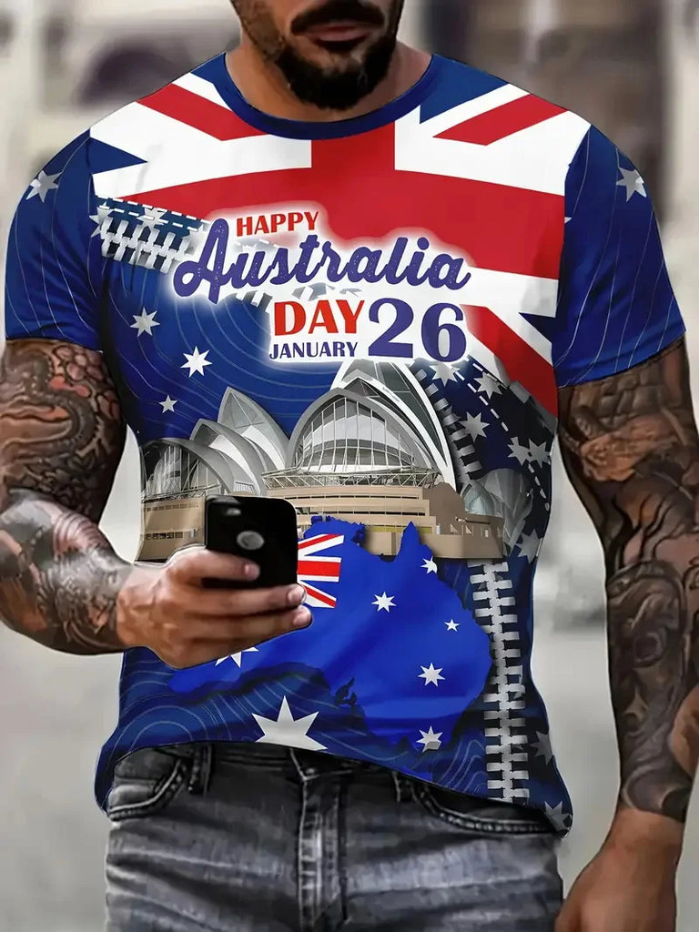 Men’s Australia Flag Graphic T-Shirt – Casual Short Sleeve Crew Neck Tee