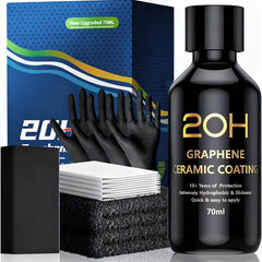 20H graphene ceramic coating bottle with gloves, towels, and packaging in the background