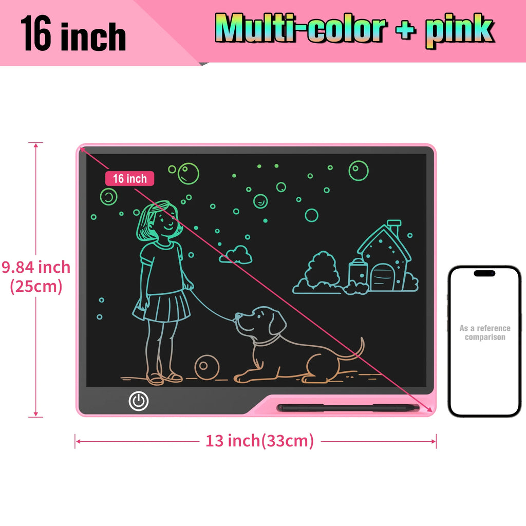 16/20 Inch Rechargeable LCD Writing Tablet Erasable Multi-Color Drawing Board for Kids