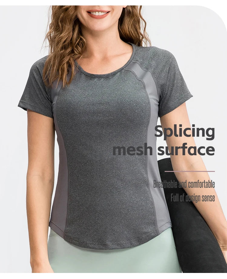 Women’s Breathable Quick-Dry Yoga Top – Short Sleeve Fitness & Workout T-Shirt