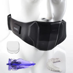 Black KOHEEL athletic support brace on a mannequin with additional components on a white background