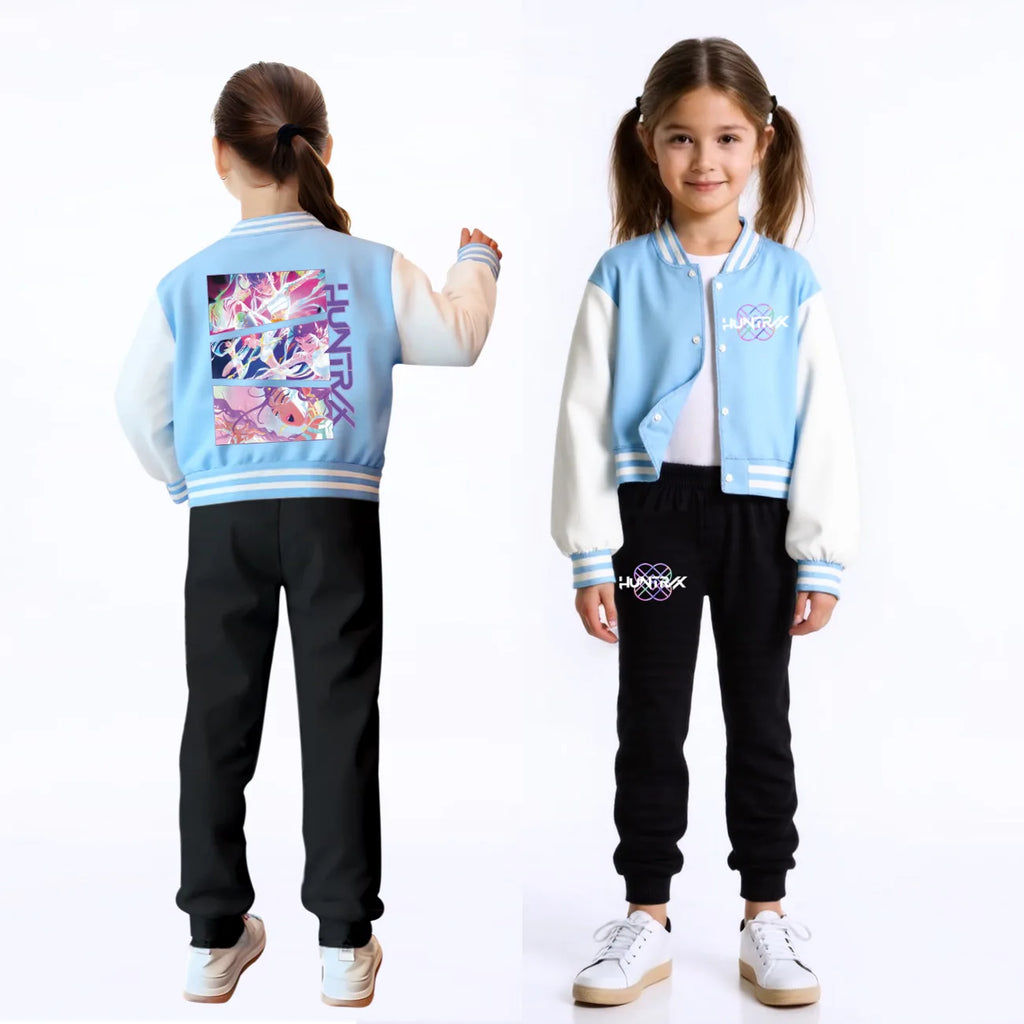 KPop Demon Hunters Huntrix Kids Baseball Uniform Costume – Unisex Cartoon Hoodie Set for Boys & Girls