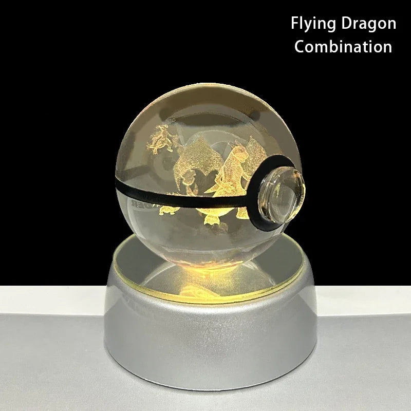 Pokemon 5cm Crystal Ball 3D LED Night Light – Pikachu, Charizard, Gengar & Eevee Gift Model