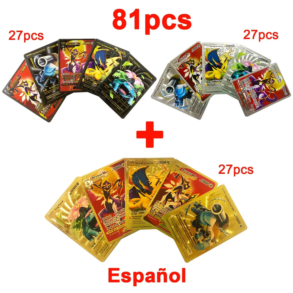 Pokemon VMAX & GX Gold Foil Flash Cards – Pikachu, Charizard, Multilingual Game Battle Collection
