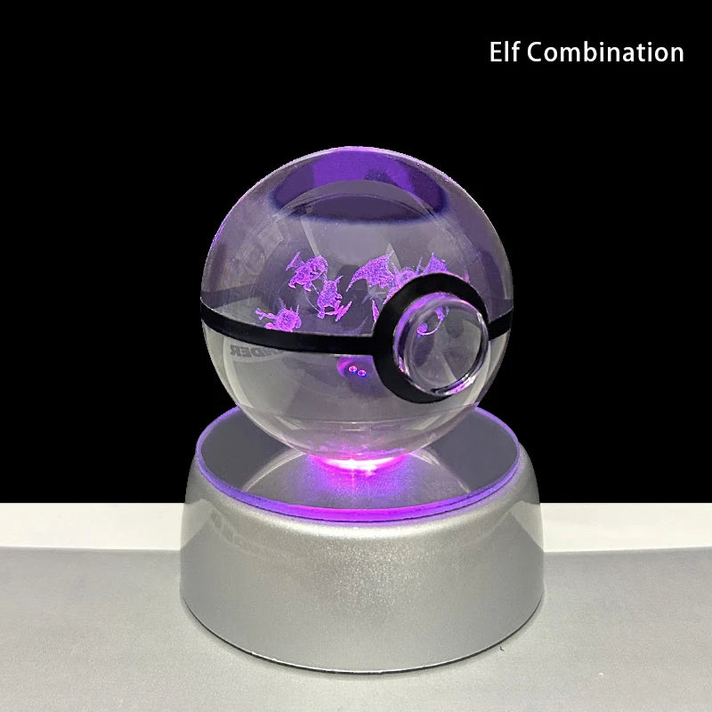 Pokemon 5cm Crystal Ball 3D LED Night Light – Pikachu, Charizard, Gengar & Eevee Gift Model