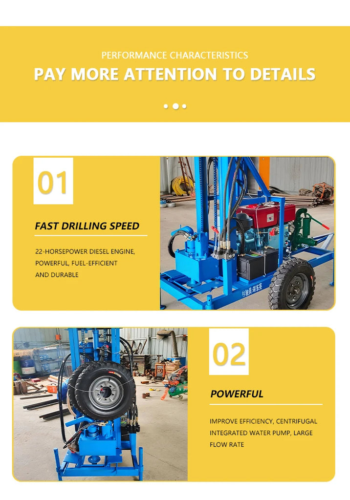 Well Drilling Rig Machine 22HP 25HP Petrol Diesel Mini Rotary Water Well Drilling Rig 100M–300M Borehole Drill with Crawler Option