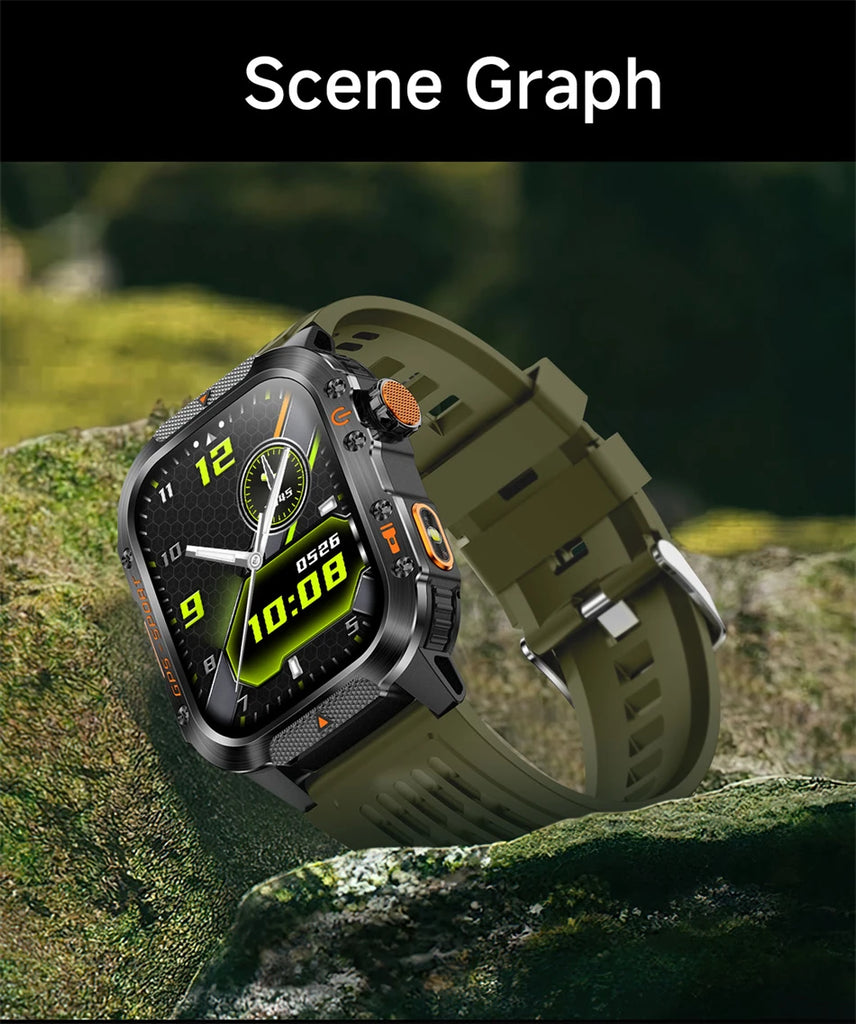 Military-Grade GPS Smartwatch for Men – 2.01” AMOLED, Bluetooth Calling, 3ATM Waterproof, 100+ Sports, 540mAh Battery