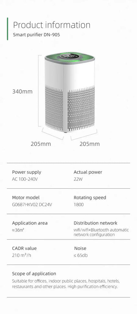 Smart WiFi Air Purifier with HEPA Filter, Tuya App & Alexa Control – Portable Home Air Cleaner with PM2.5 Display