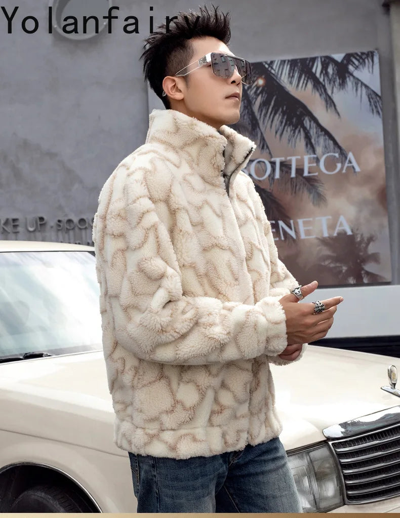 Nature Wool Men’s Real Fur Shearling Coat – Winter Leather Jacket, Loose Fit, Short Style