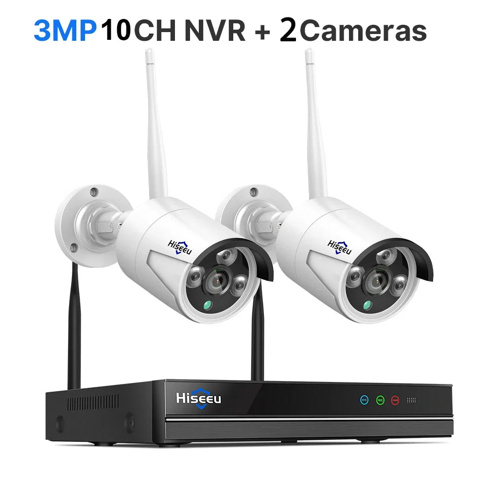 Hiseeu 3/5MP WiFi CCTV Camera Security System 10CH NVR Wireless Surveillance with IR Night Vision