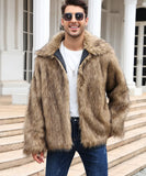 Men’s Faux Fox Fur Jacket Coat – Thick Shaggy Winter Outerwear thumbnail 35