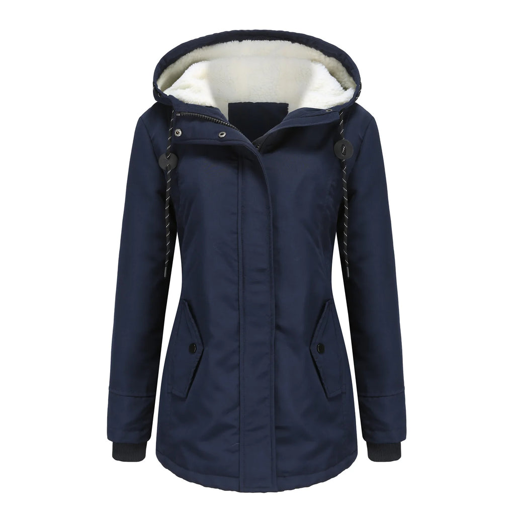 Women's Warm Hooded Parka – Thick Plush Mid-Length Winter Coat (S–5XL)
