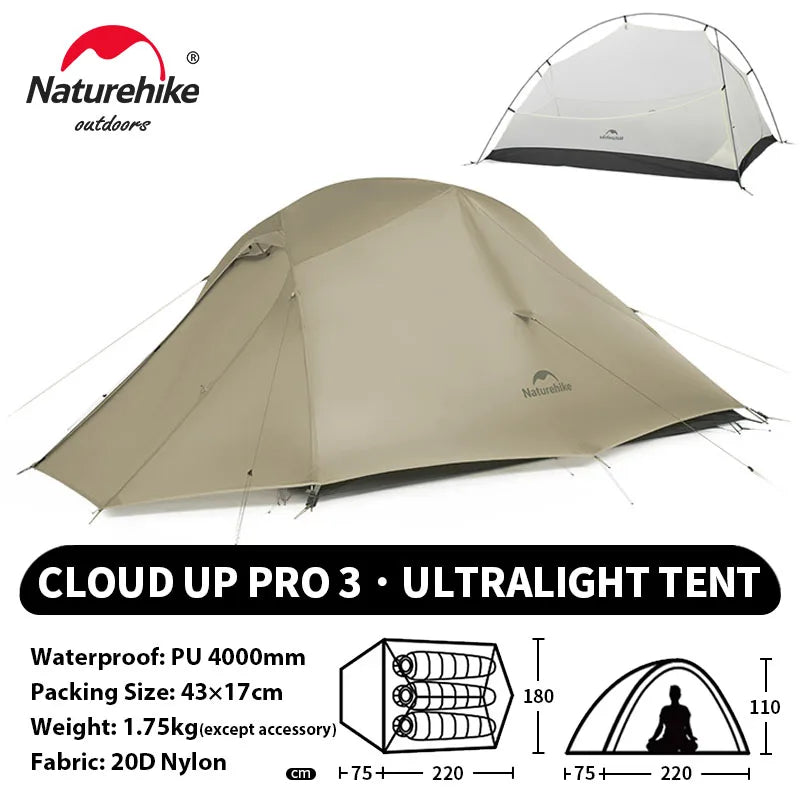 Naturehike Upgraded Cloud Up 3-Person Tent – Ultralight, Waterproof & Built for Every Adventure